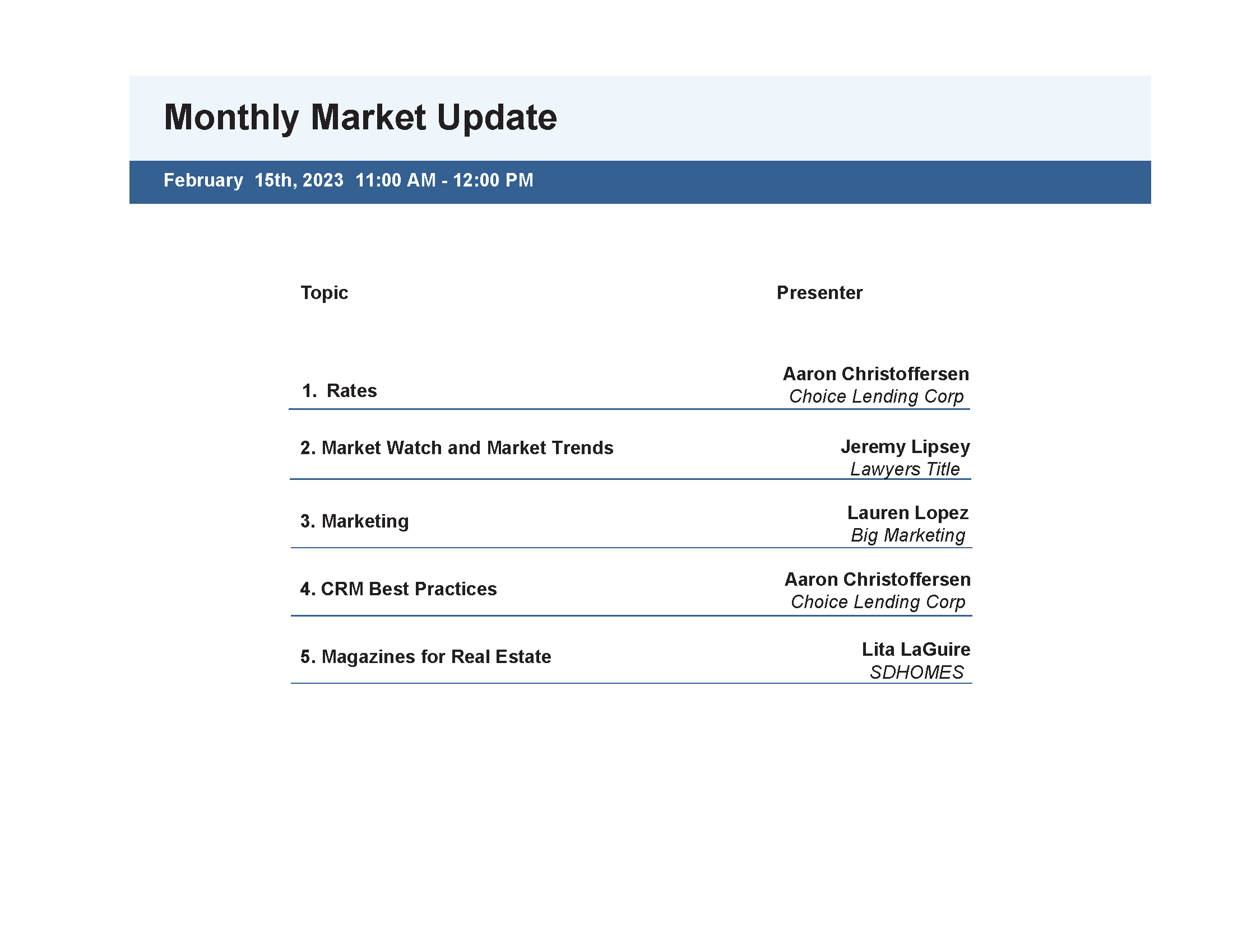 Monthly Market Update February 2023